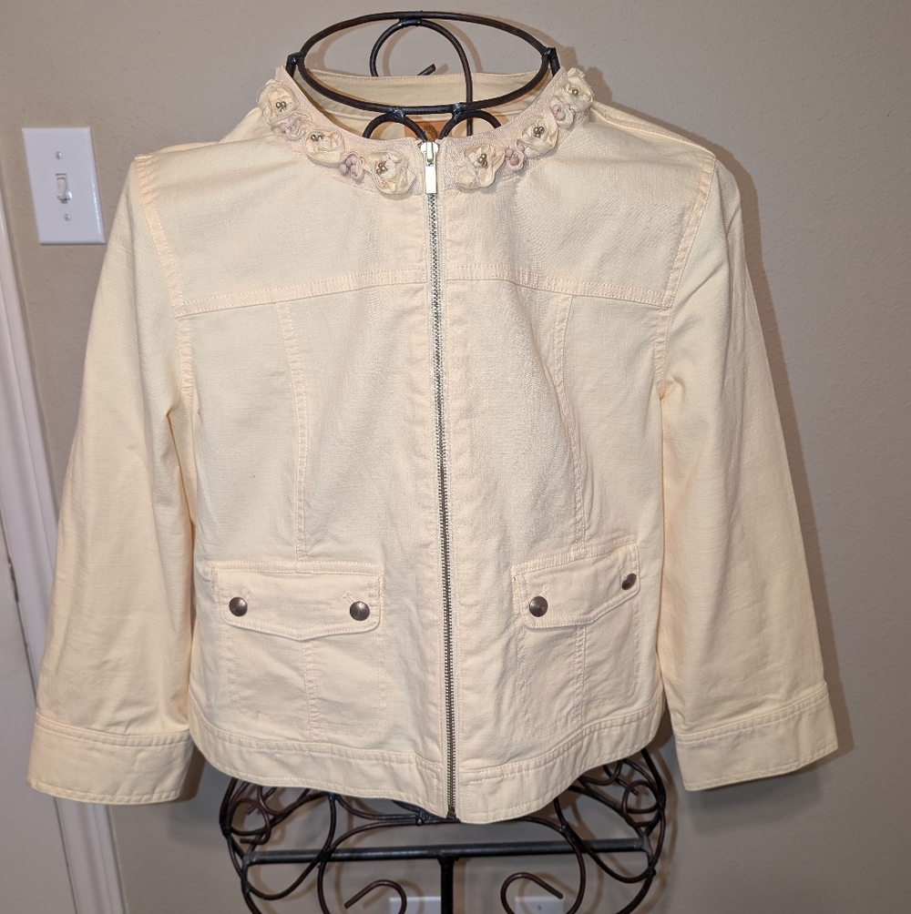 Ruby Rd. Light Yellow Jacket with Floral Collar - image 1